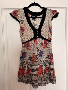 Angie Light Summer Floral Blouse Blue Red Flowers